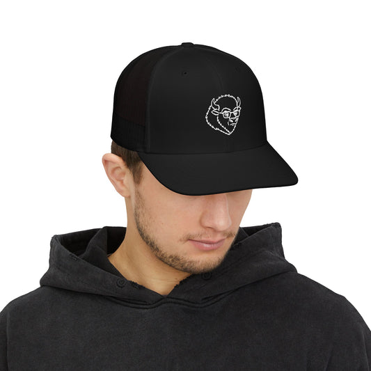 Buffalo Head Snapback Trucker Cap — Minimal Outline Bison Logo Hat